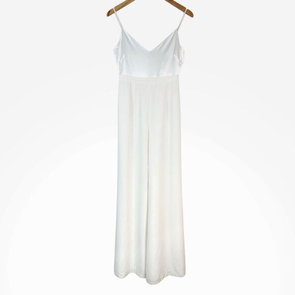 BHLDN JILL STUART White Nicki Jumpsuit Size 2 XS Wide Leg Spaghetti Ivory - Picture 3 of 13
